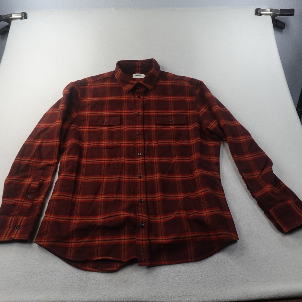 Taylor Stitch Yosemite Flannel Shirt Mens 44 XL Red Orange Plaid Button Up